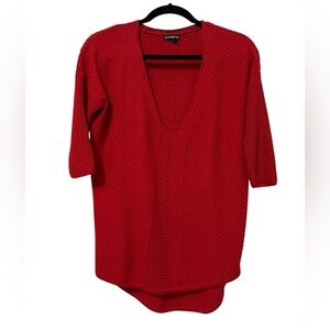Express 100% Cotton Red Knit V-Neck Sweater (Size XS)